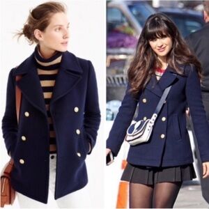 J. Crew Navy Pea Coat Wool Stadium Cloth by Nello Gori Gold Buttons